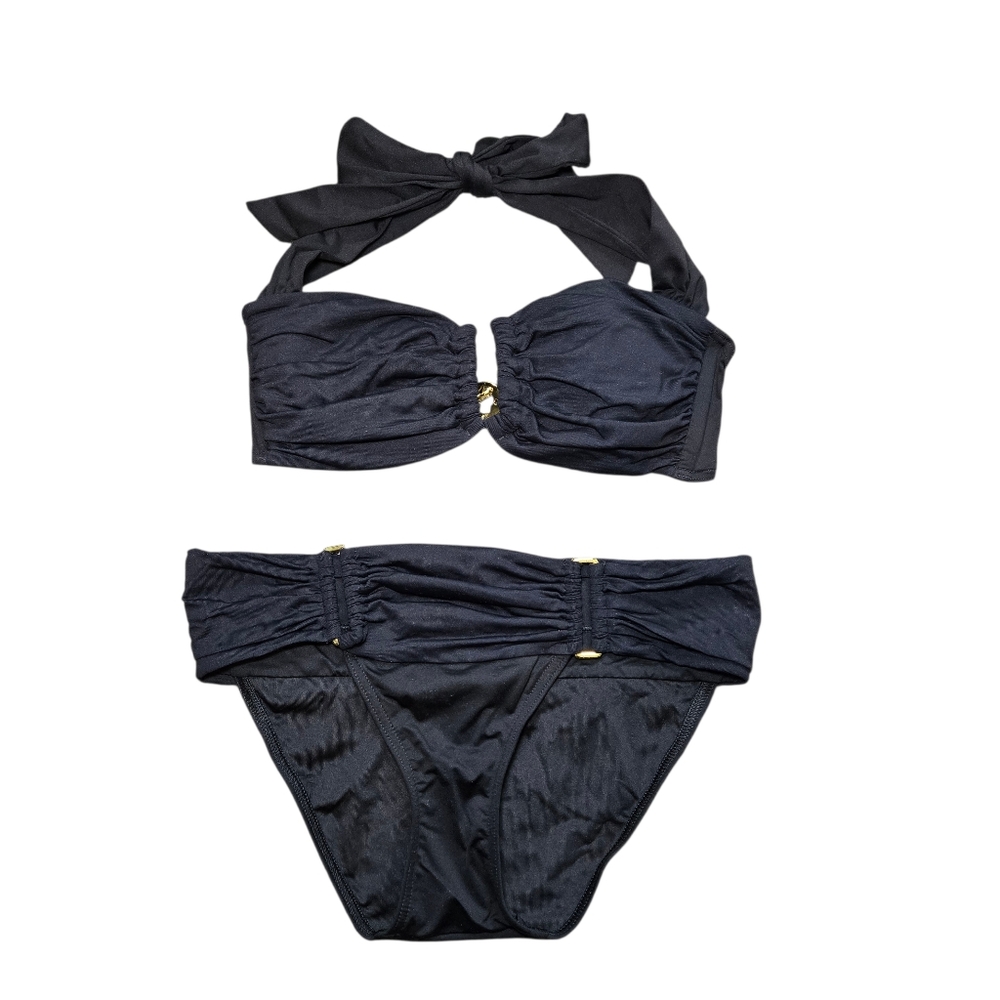 Victoria's Secret Black Halter Bikini with Gold Detail